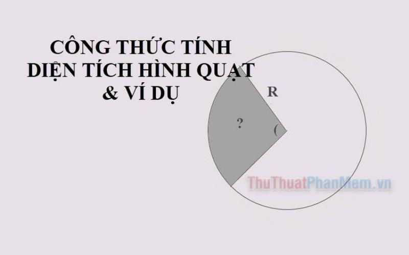 Sơ đồ minh họa hình quạt tròn với bán kính và góc, cùng công thức tính diện tích